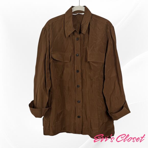 Zara Women's Shirt Brown Button Up Flap Pockets Mlive - Picture 1 of 8